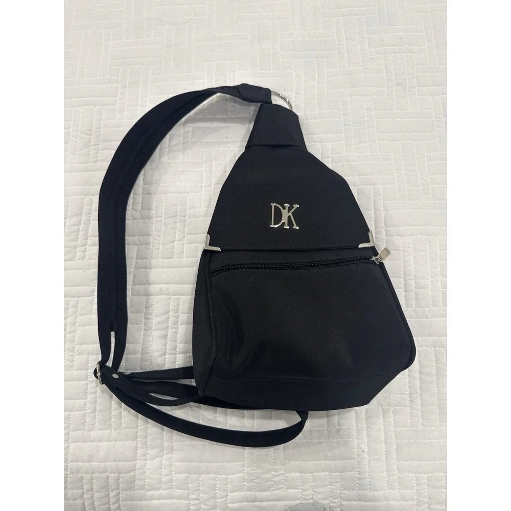 DKNY Donna Karan black‎ nylon sling crossbody backpack bag